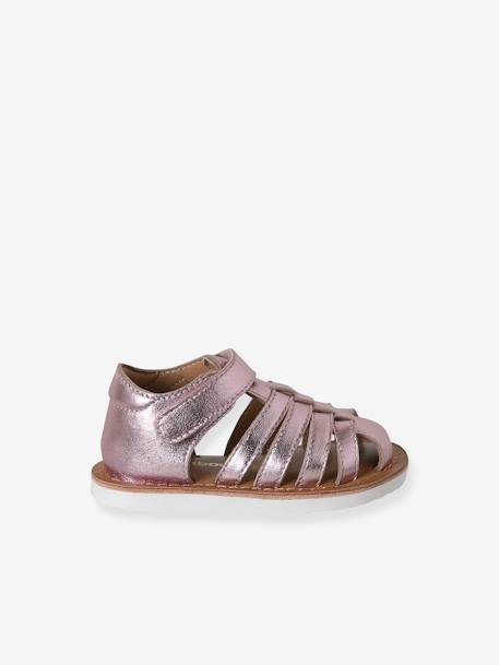 Leather Sandals with Closed Toe & Hook-&-Loop Fastening set pink+white 