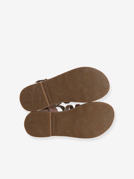 Leather Sandals with Straps, for Girls caramel+Light Brown+multicoloured+set brown 