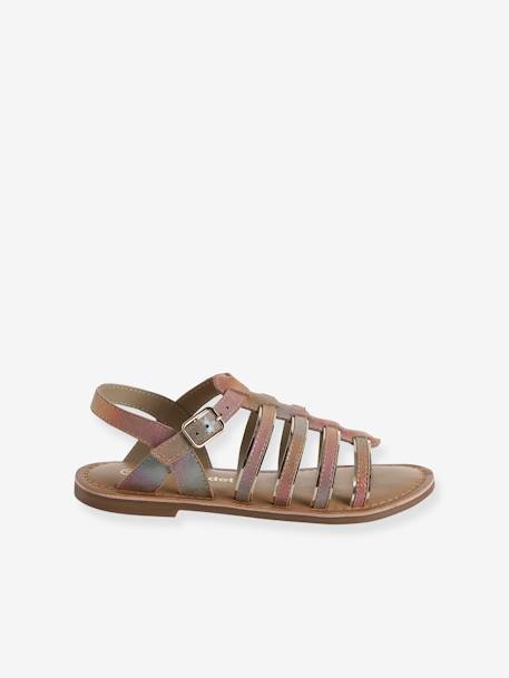 Leather Sandals with Straps, for Girls caramel+Light Brown+multicoloured+set brown 