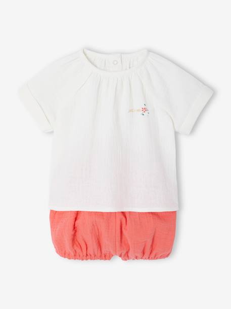 Pack of 2 baby pyjamas shorts fluorescent coral 