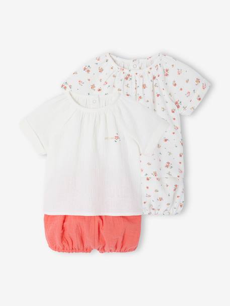 Pack of 2 baby pyjamas shorts fluorescent coral 