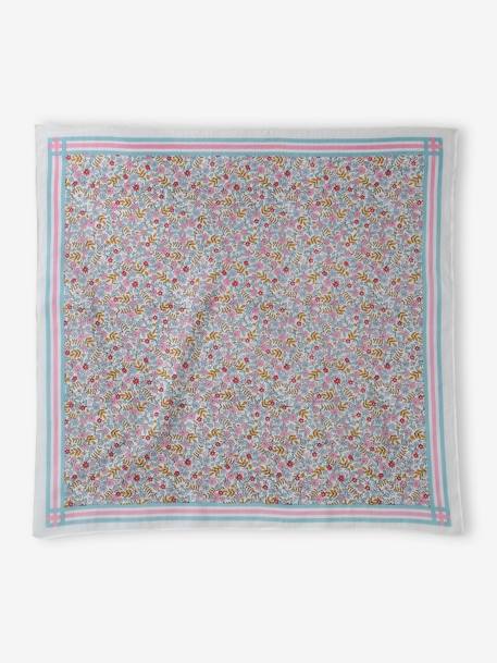 Floral Print Scarf for Girls ecru+grey blue 