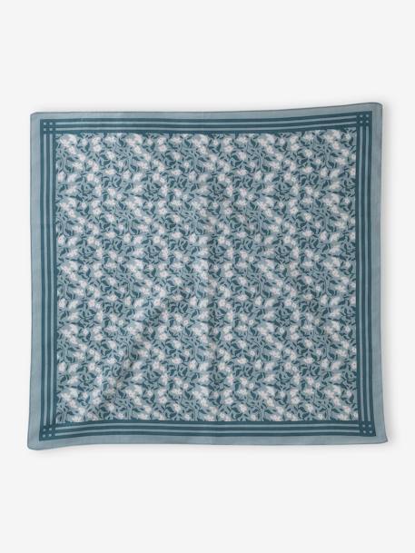 Floral Print Scarf for Girls ecru+grey blue 