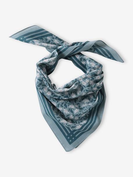 Floral Print Scarf for Girls ecru+grey blue 