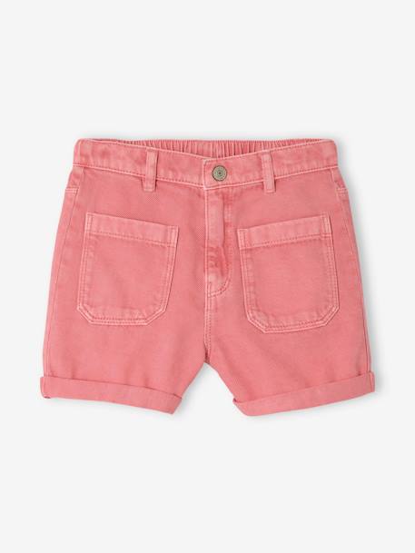 Girls' shorts with patch pockets rose+vanilla 