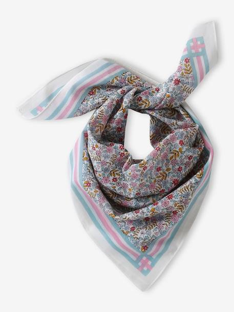 Floral Print Scarf for Girls ecru+grey blue 
