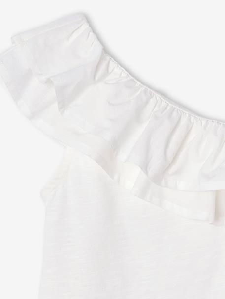 Top with Asymmetrical Frill for Girls coral+ecru+sage green 
