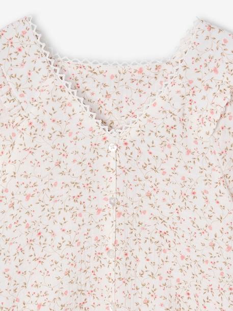 Floral cotton gauze ceremony blouse for girls printed pink 
