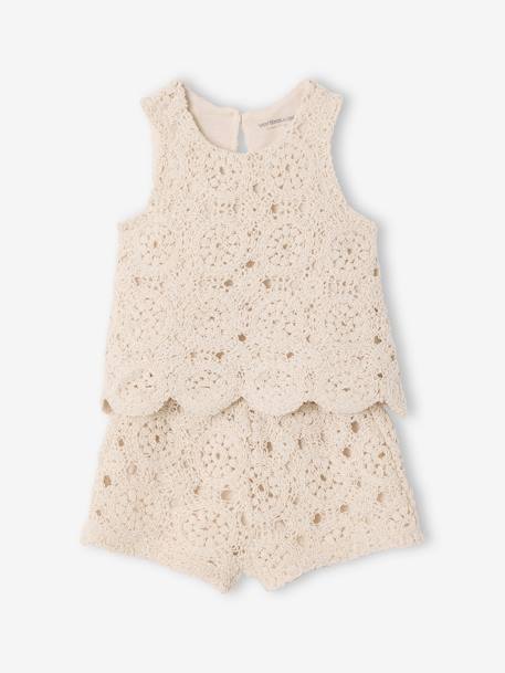 Top + Shorts Set in Macramé for Babies vanilla 
