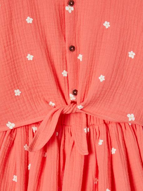 Tie-front blouse and skirt set for girls coral 