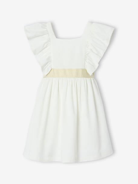 Occasion Wear Dress with Golden Sash for Girls blush+white 