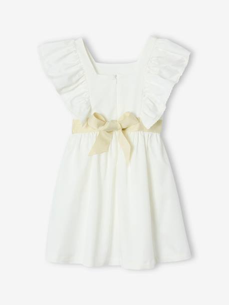Occasion Wear Dress with Golden Sash for Girls blush+white 