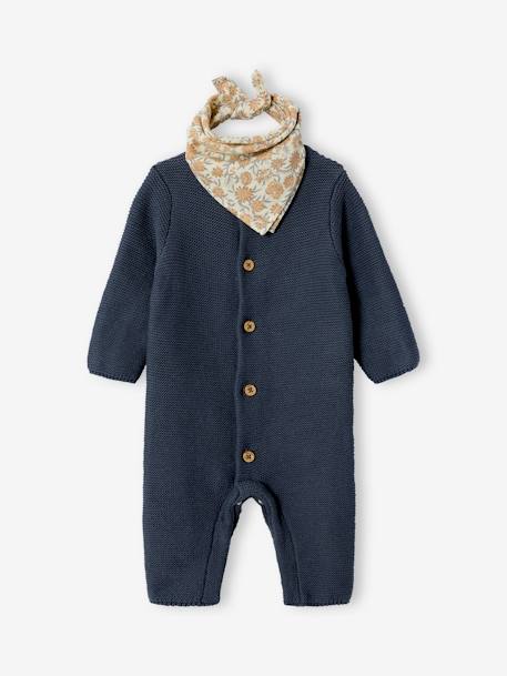 Mixed newborn gift set with long-sleeved knitted sleepsuit + scarf anthracite 