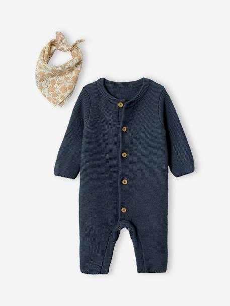 Mixed newborn gift set with long-sleeved knitted sleepsuit + scarf anthracite 