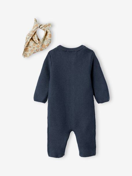 Mixed newborn gift set with long-sleeved knitted sleepsuit + scarf anthracite 