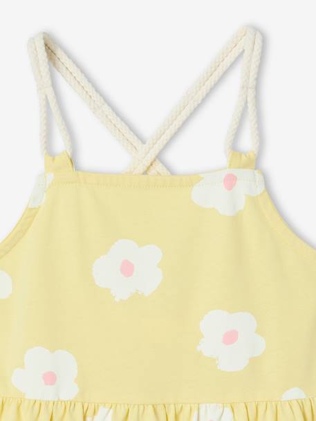 Floral-Print Dress with Cord Straps for Girls pale yellow 