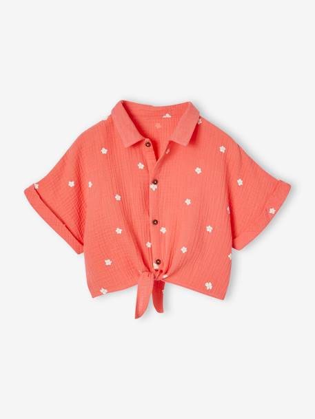 Tie-front blouse and skirt set for girls coral 