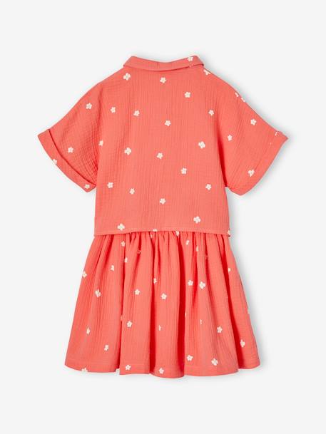Tie-front blouse and skirt set for girls coral 