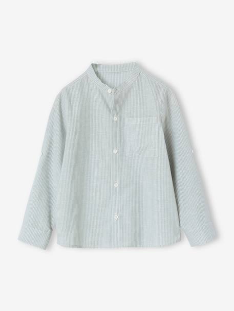 Striped Mao collar shirt for boys striped blue+striped green 