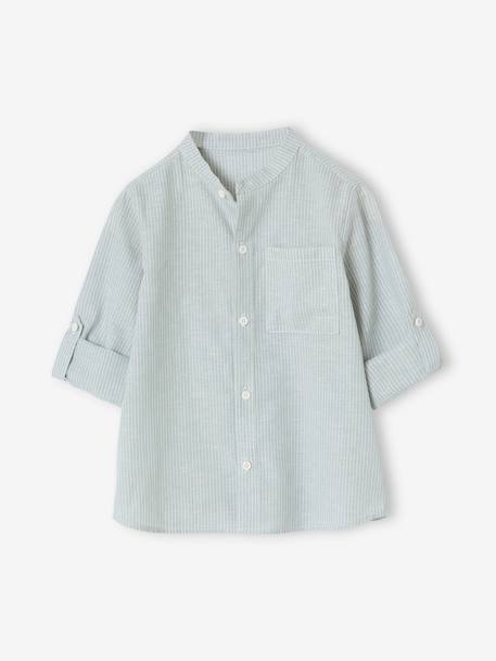 Striped Mao collar shirt for boys striped blue+striped green 