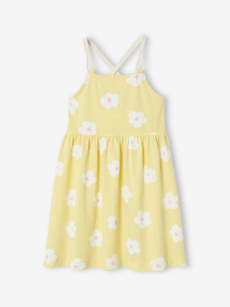 Floral-Print Dress with Cord Straps for Girls pale yellow 