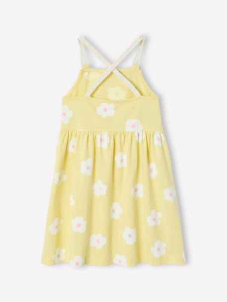 Floral-Print Dress with Cord Straps for Girls pale yellow 