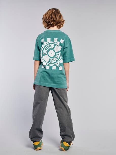 T-Shirt with Front/Back Motif, Faded Effect, JONEN aqua green+ecru 