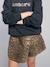 Asymmetrical Leopard Print Mini Skort for Girls, JONEN beige 