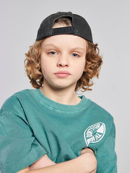 T-Shirt with Front/Back Motif, Faded Effect, JONEN aqua green+ecru 