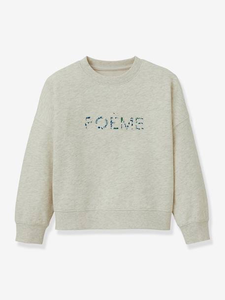 Girl's sweatshirt with slogan in organic cotton Liberty® fabric CYRILLUS ecru 
