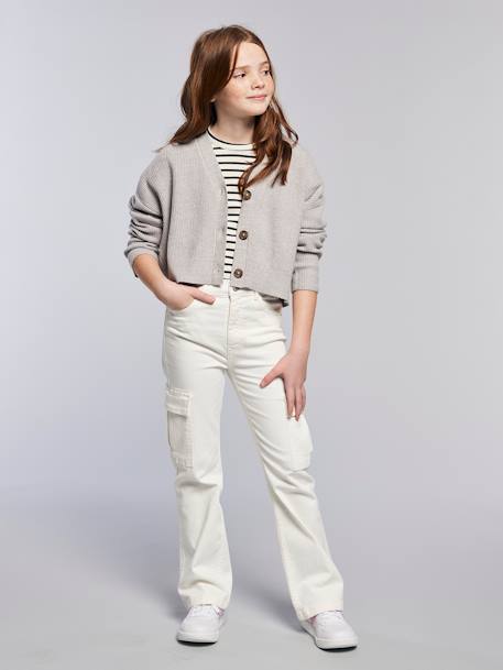 Cropped Cardigan for Girls, JONEN ecru+marl grey 