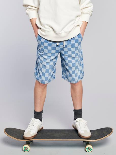 Loose-Fit Gingham Bermuda Shorts, JONEN bleached denim 