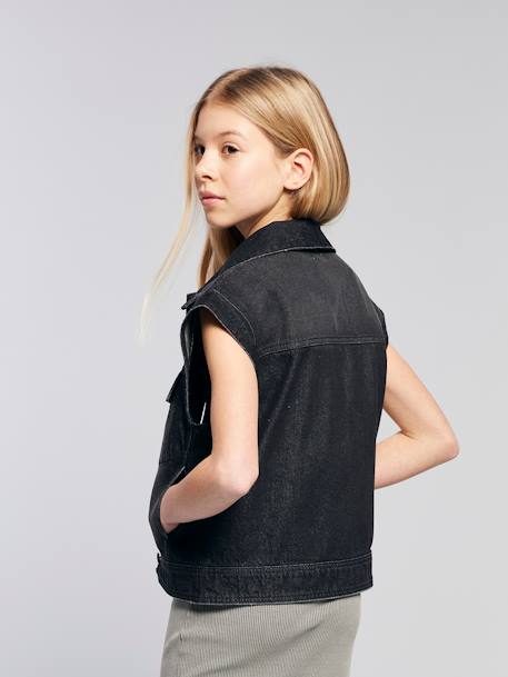 Sleeveless Oversized Denim Jacket for Girls, JONEN denim grey 