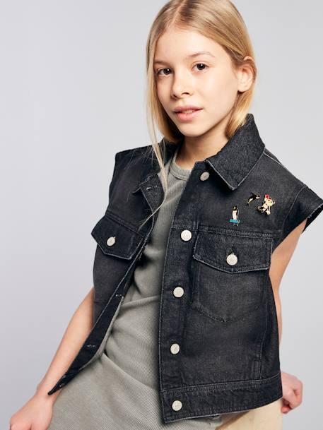 Sleeveless Oversized Denim Jacket for Girls, JONEN denim grey 