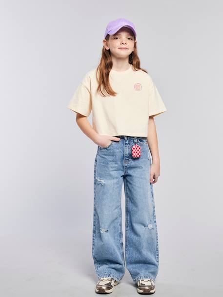 Distressed Wide-Leg Jeans for Girls, JONEN light blue+medium blue 