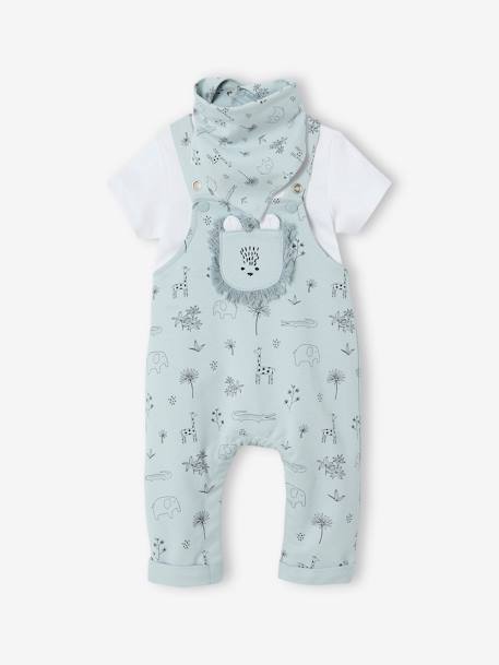 3-piece baby outfit: dungarees + bodysuit + scarf blue 