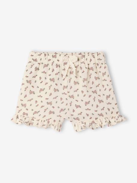Pack of 2 baby shorts, 1 plain + 1 printed rose 