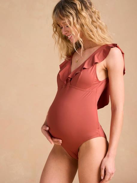 One-Piece Frilly Swimsuit, Maternity & Nursing, ENVIE DE FRAISE terracotta 