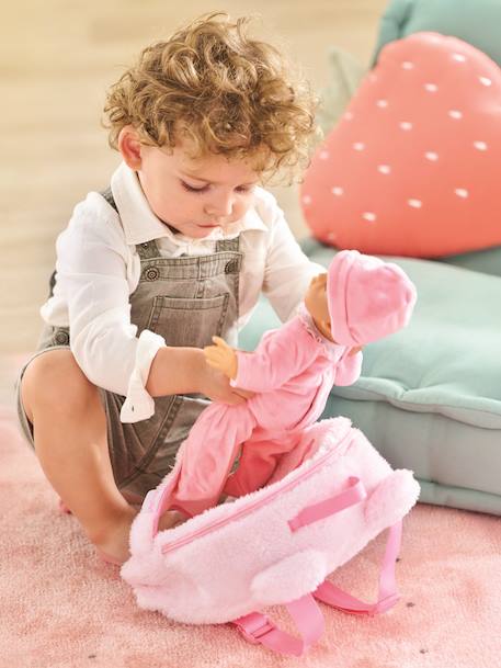 Pink Plush Baby Doll Carrier Backpack, COROLLE rose 
