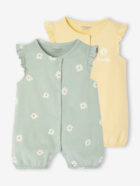 Pack of 2 floral baby sleepsuits sage green 