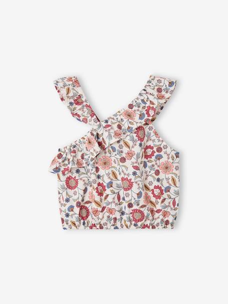 Asymmetrical Frill Blouse with Floral Print, for Girls ecru 