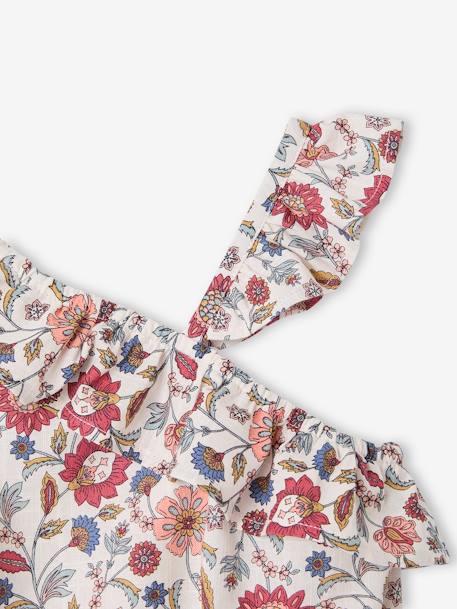 Asymmetrical Frill Blouse with Floral Print, for Girls ecru 
