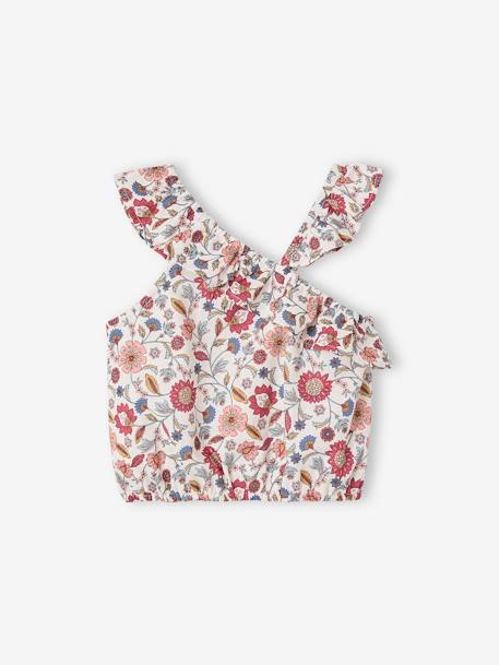 Asymmetrical Frill Blouse with Floral Print, for Girls ecru 