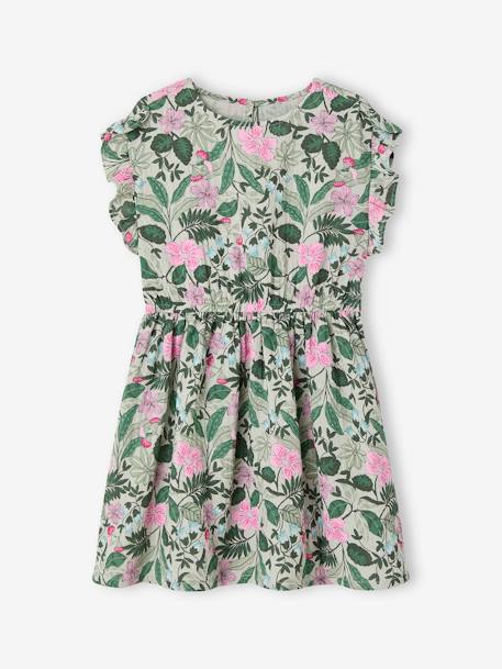 Printed Cotton Gauze Dress for Girls sage green 