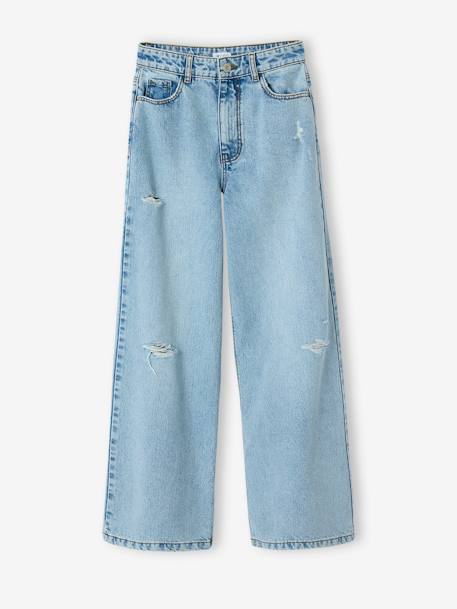 Distressed Wide-Leg Jeans for Girls, JONEN light blue+medium blue 
