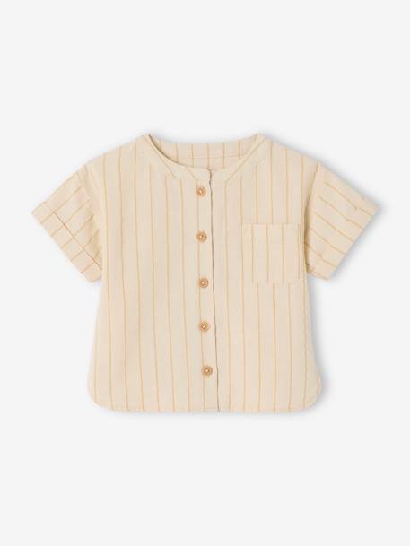 Baby Outfit: Striped Linen-Look Shirt + Gauze Shorts grey blue 