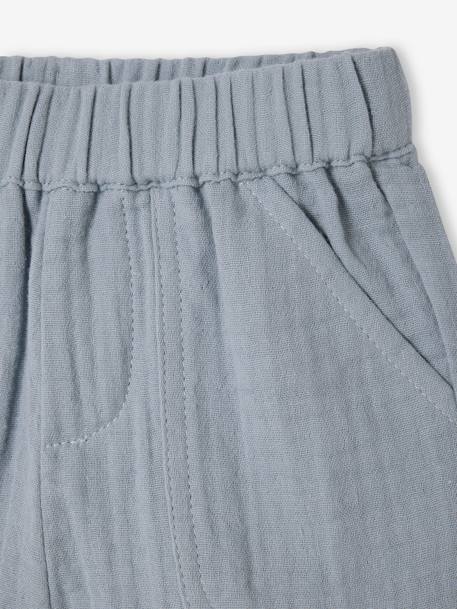 Baby Outfit: Striped Linen-Look Shirt + Gauze Shorts grey blue 