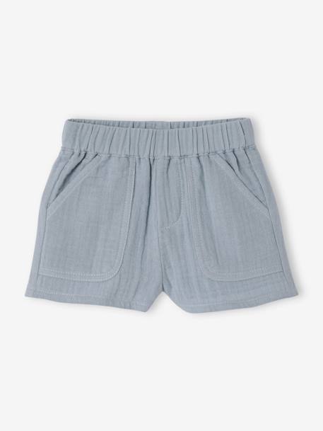 Baby Outfit: Striped Linen-Look Shirt + Gauze Shorts grey blue 