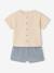 Baby Outfit: Striped Linen-Look Shirt + Gauze Shorts grey blue 