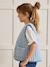 Gingham embroidered CYRILLUS girl's sleeveless quilted jacket chequered blue 